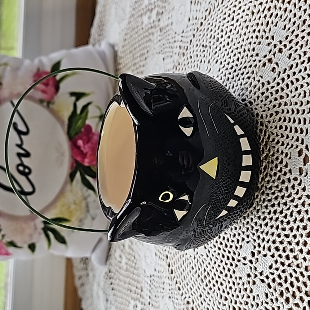 Halloween Black cat bowl with handle.